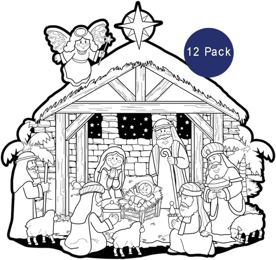 Needzo christmas nativity scene loring page school classroom supplies pack of home kitchen