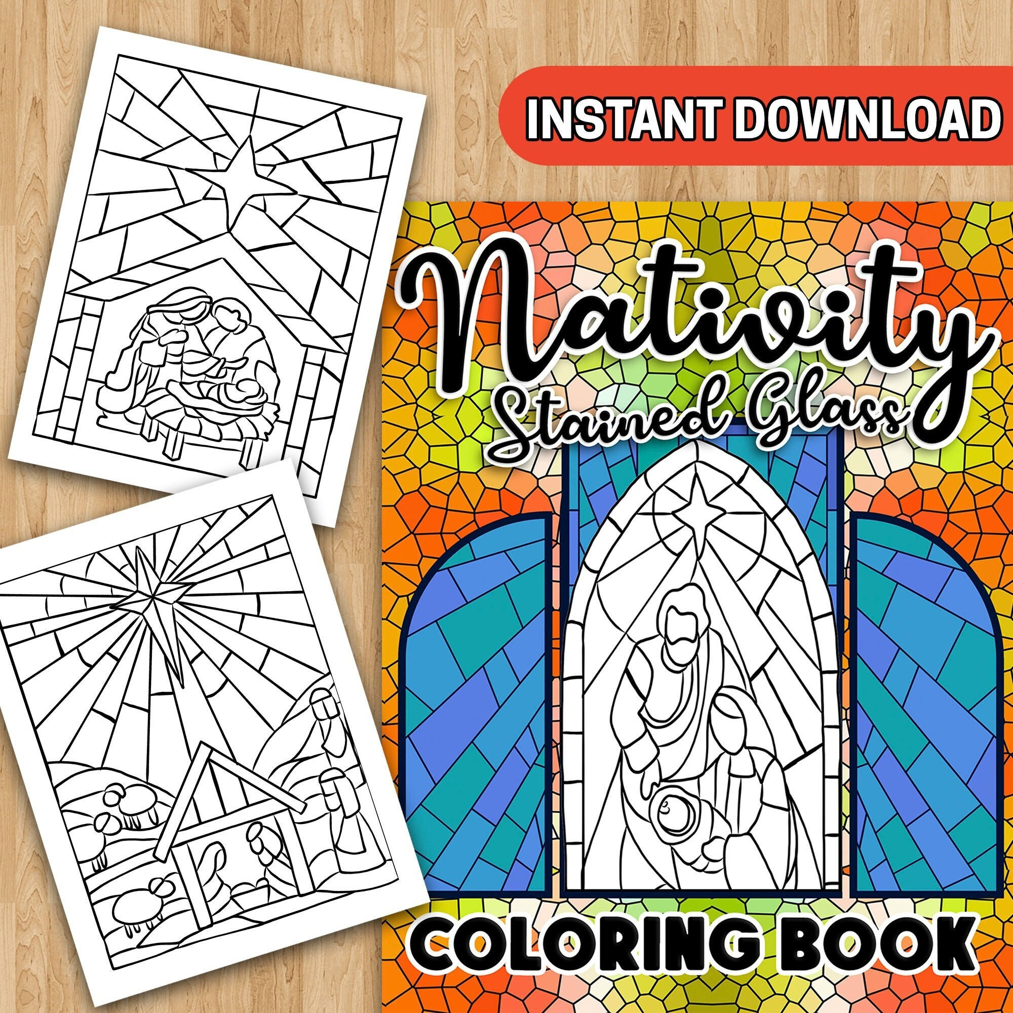 Best value nativity stained glass coloring book instant download christmas spirit birth of jesus stress relieving patterns to color instant download