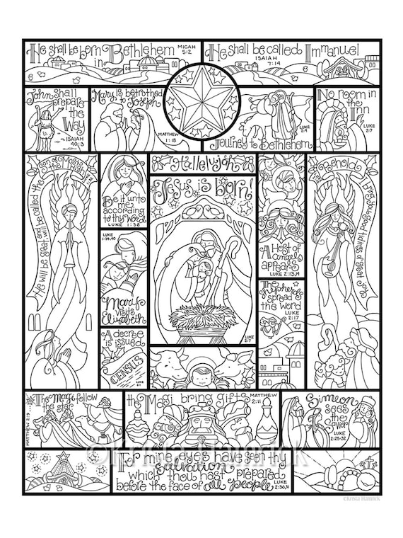 Story of the nativity coloring page in three sizes x x suitable for framing x for bible journaling tip