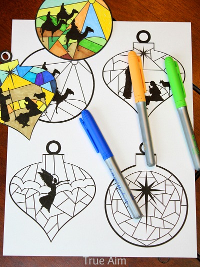 Stained glass nativity ornaments printable