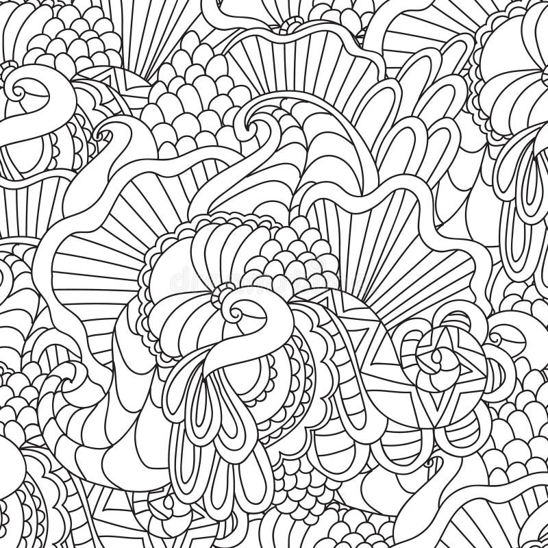 Coloring pages for adultsdecorative hand drawn doodle nature ornamental curl vector sketchy seamless pattern stock vector