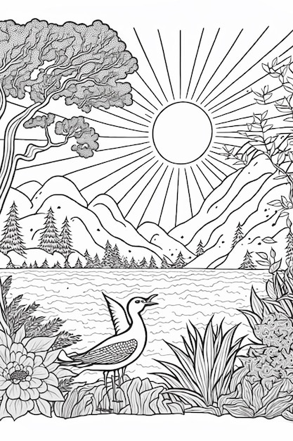 Premium photo blank garden nature coloring page black and white for coloring book