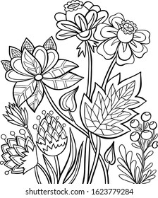 Book coloring page flowers nature berries arkivvektor royaltyfri