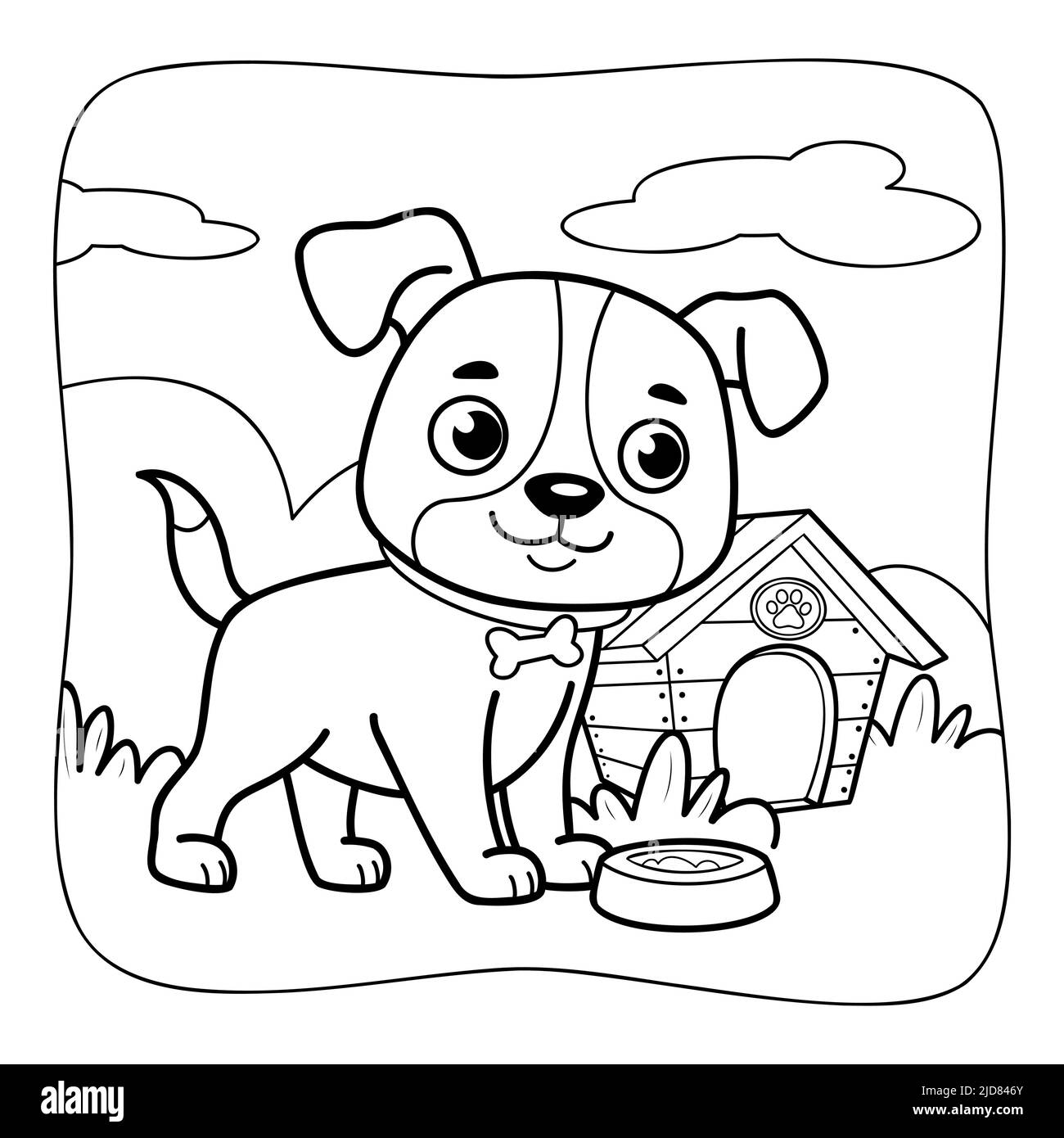 Dog black and white coloring book or coloring page for kids nature background vector illustration stock vector image art