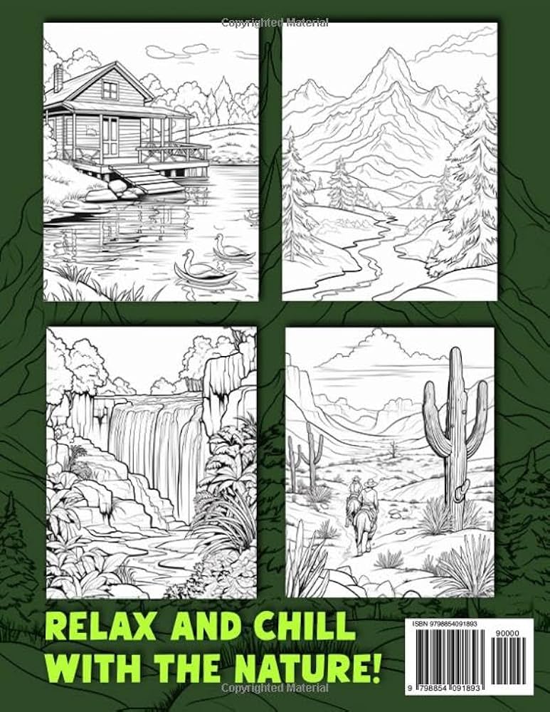 Nature coloring book pages with stunning landscapes from all around the world for relaxation mindfulness anti