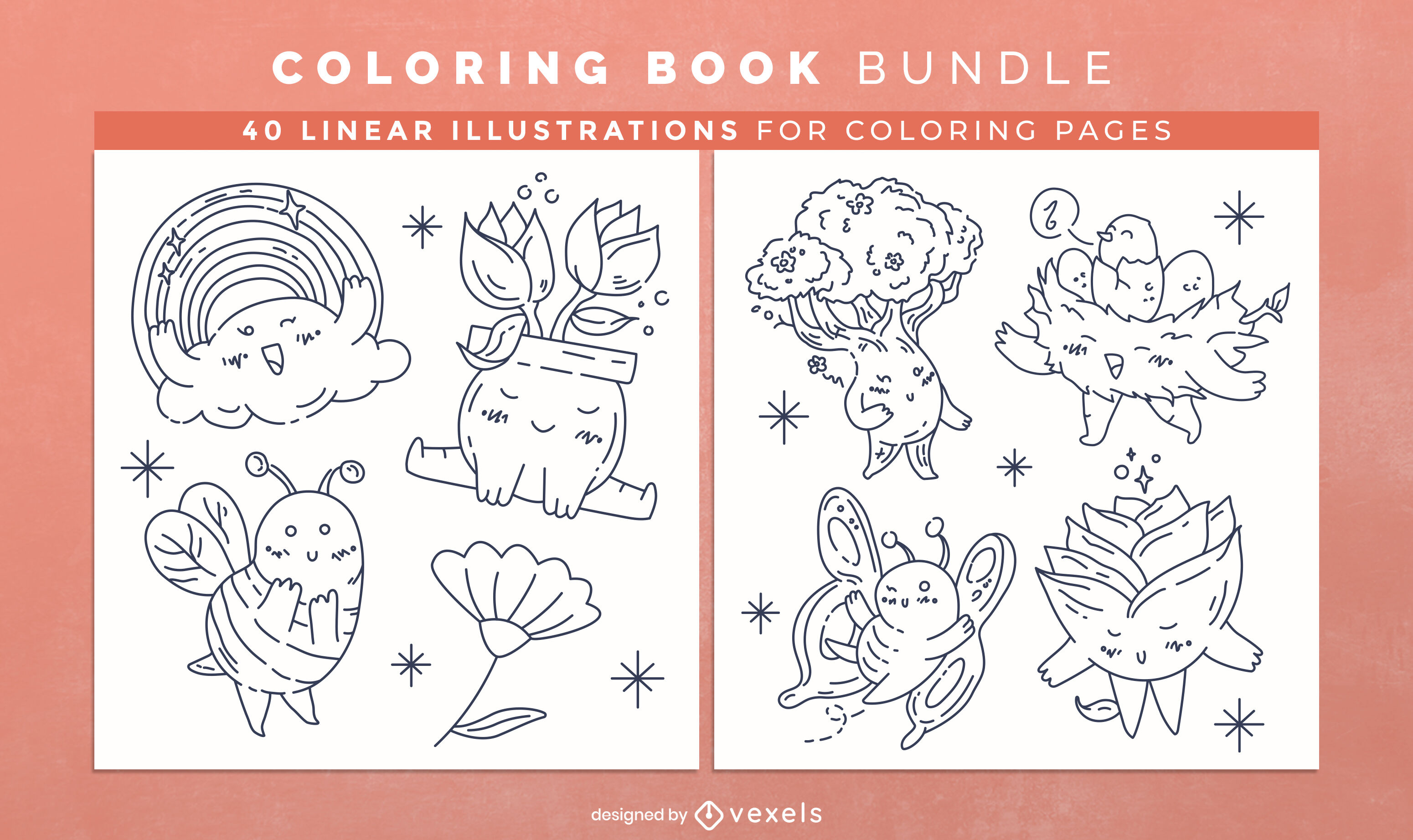 Spring nature coloring book design pages vector download