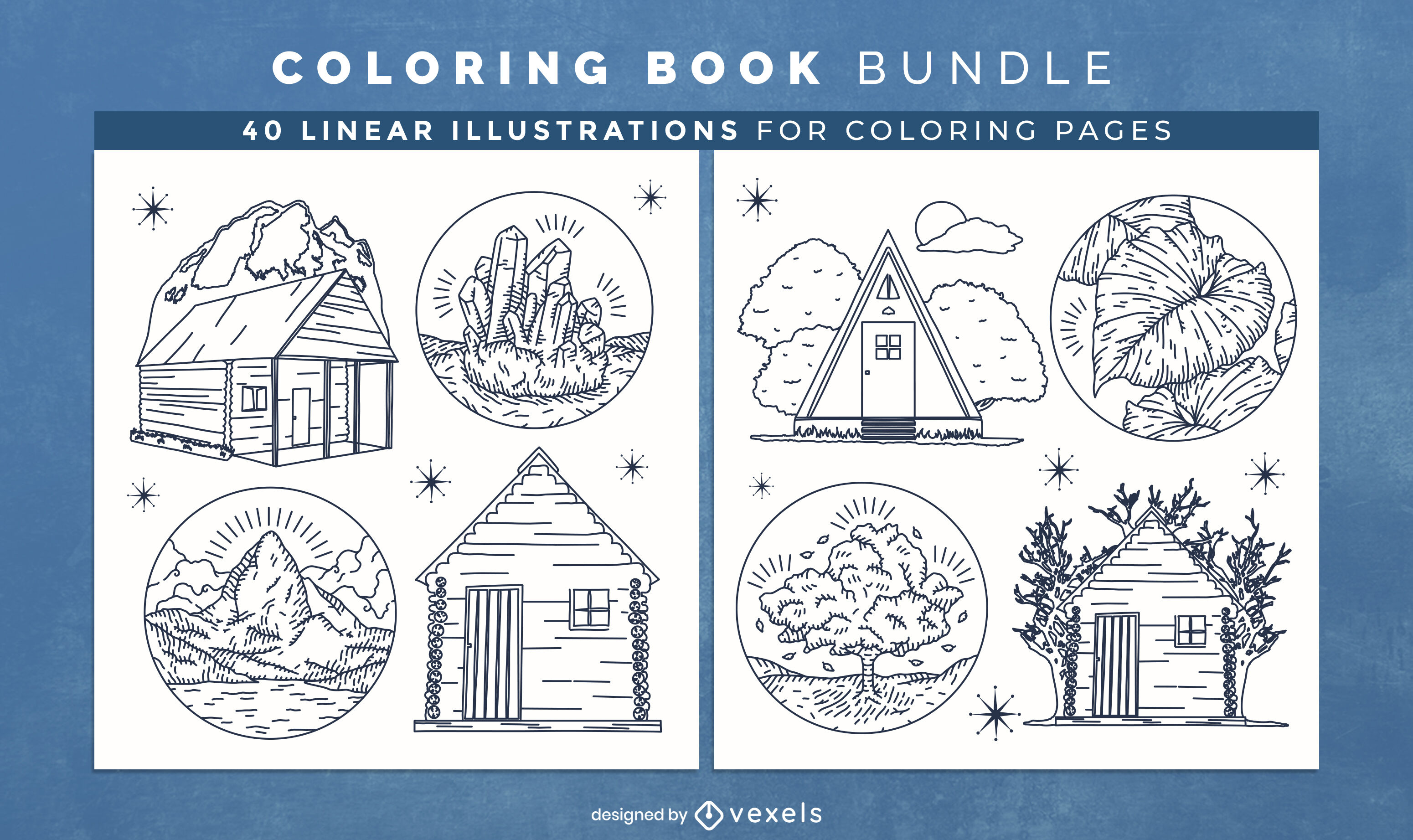 Cabin nature coloring book design pages vector download