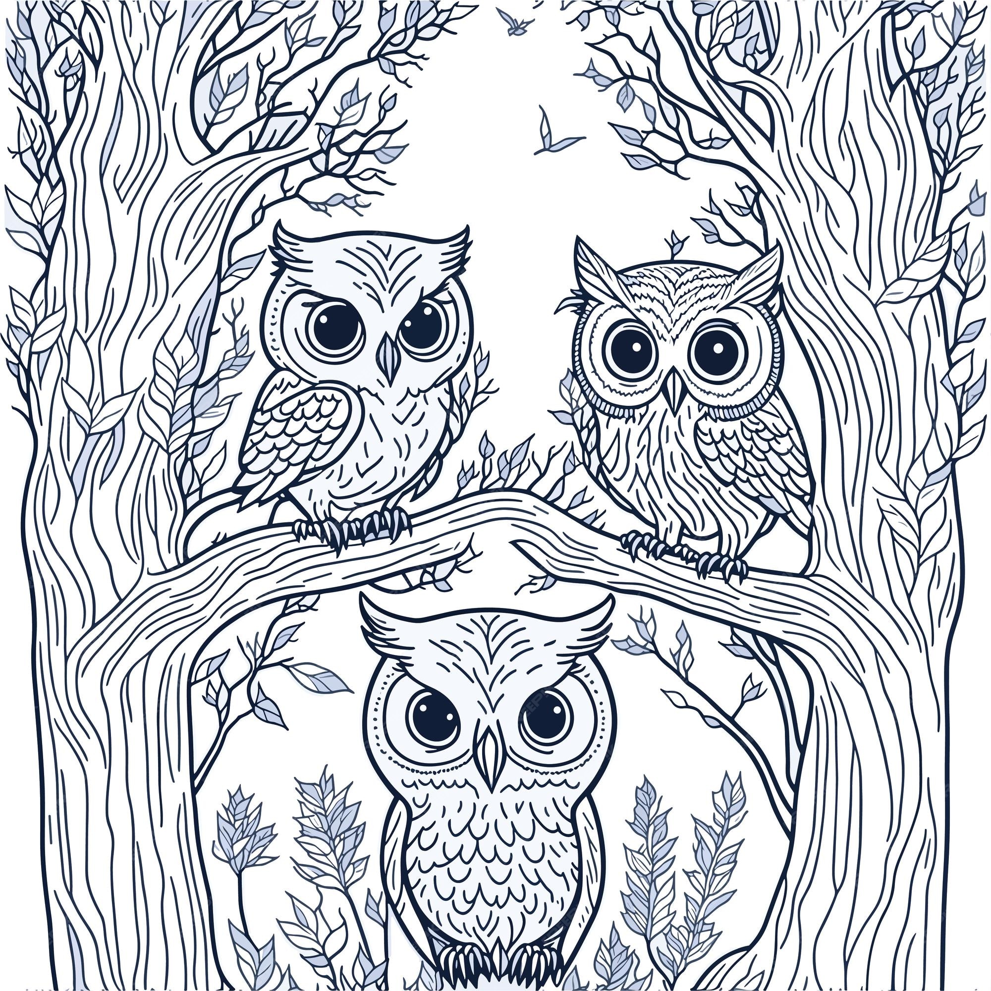 Premium vector discover the beauty of nature with this enchanting owl coloring page