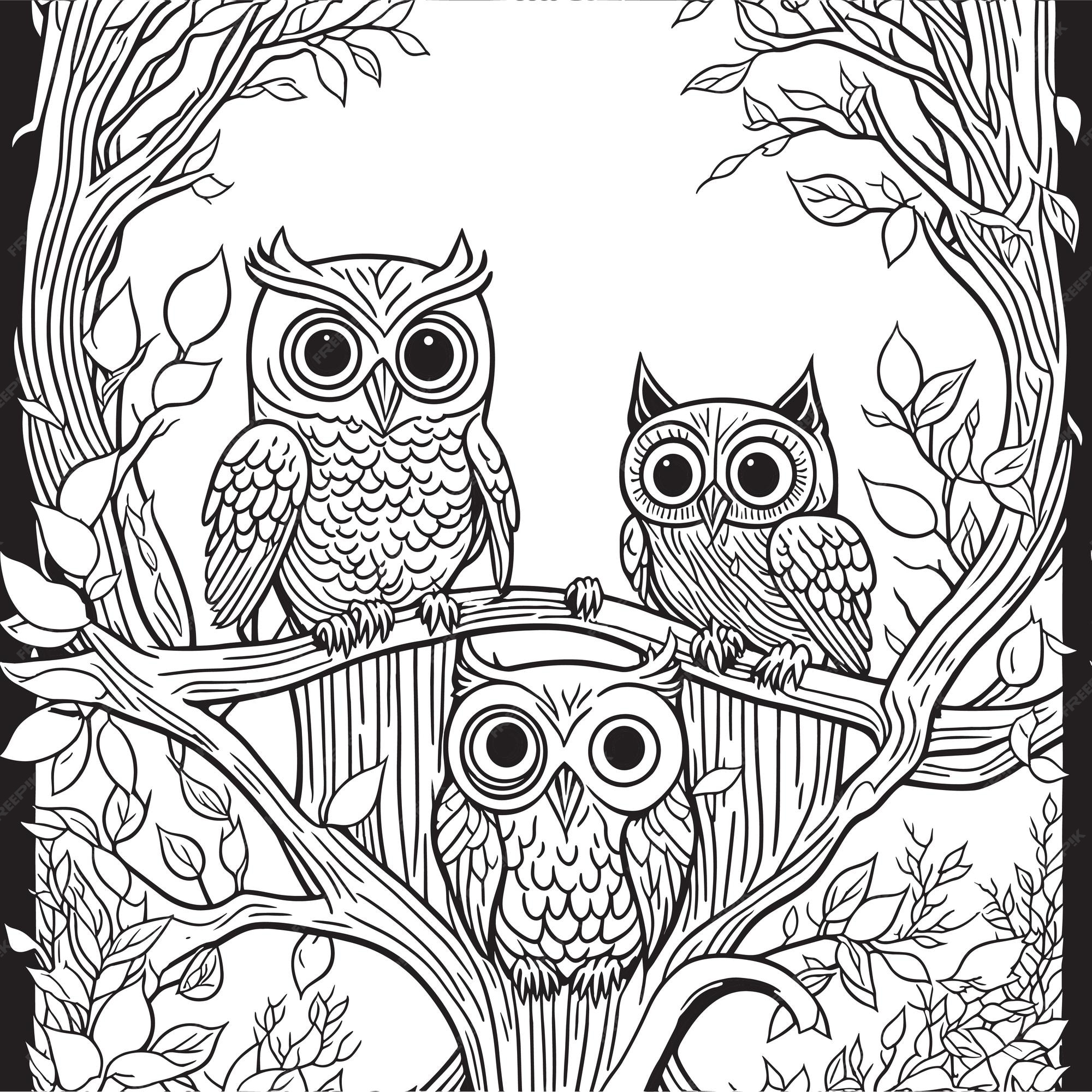 Premium vector discover the beauty of nature with this enchanting owl coloring page