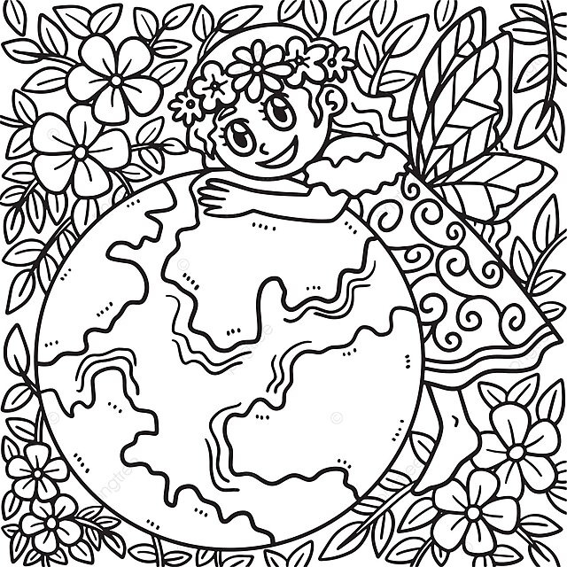 Coloring page for kids celebrating earth day with mother nature vector promotes conservation colouring coloring page png and vector with transparent background for free download