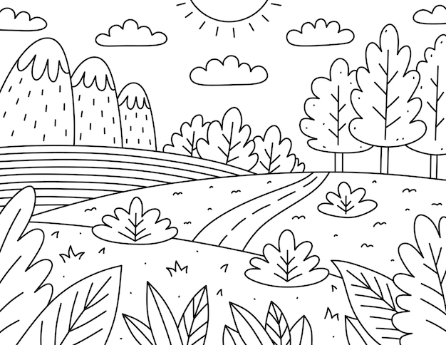 Coloring pages kids nature vectors illustrations for free download