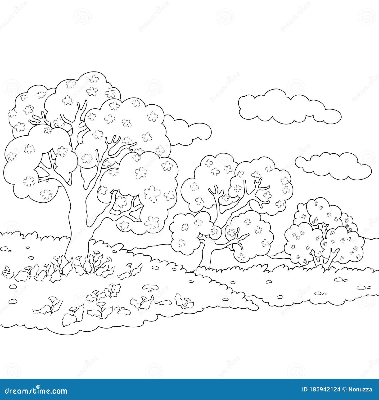 A children coloring bookpage a nature landscape image for relaxingline art style illustration stock vector