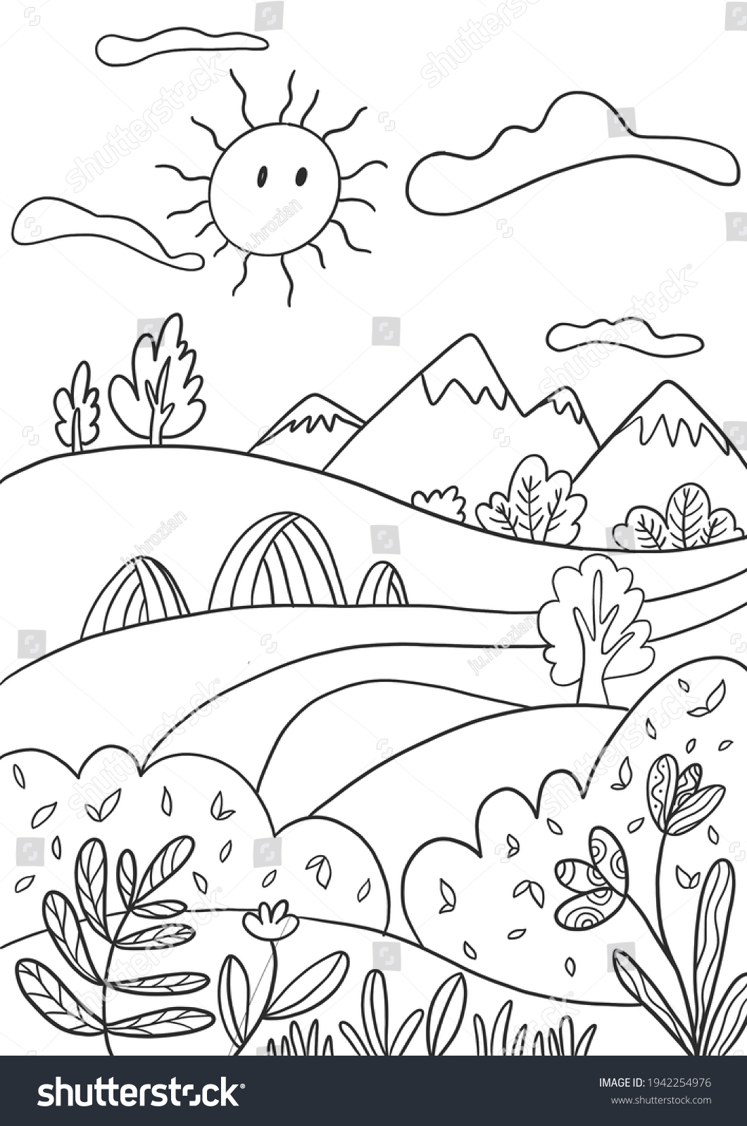Nature landscape kids coloring page print stock illustration