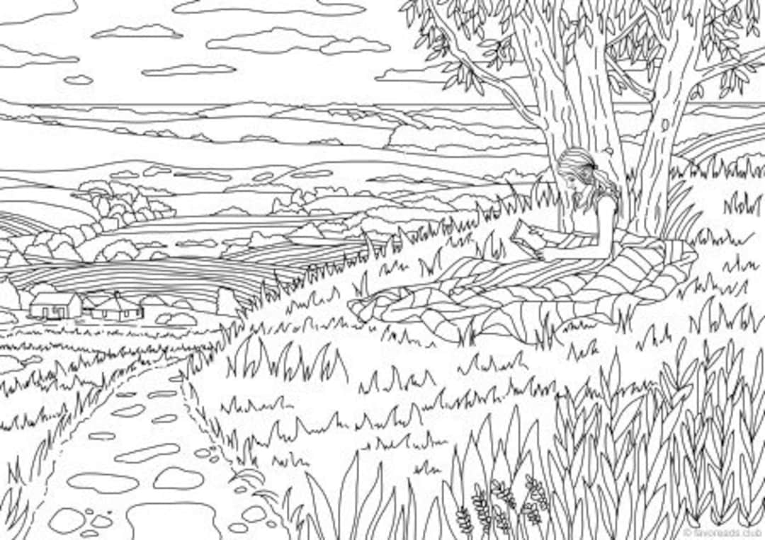 Reading girl printable adult coloring page from favoreads coloring book pages for adults and kids coloring sheets coloring designs