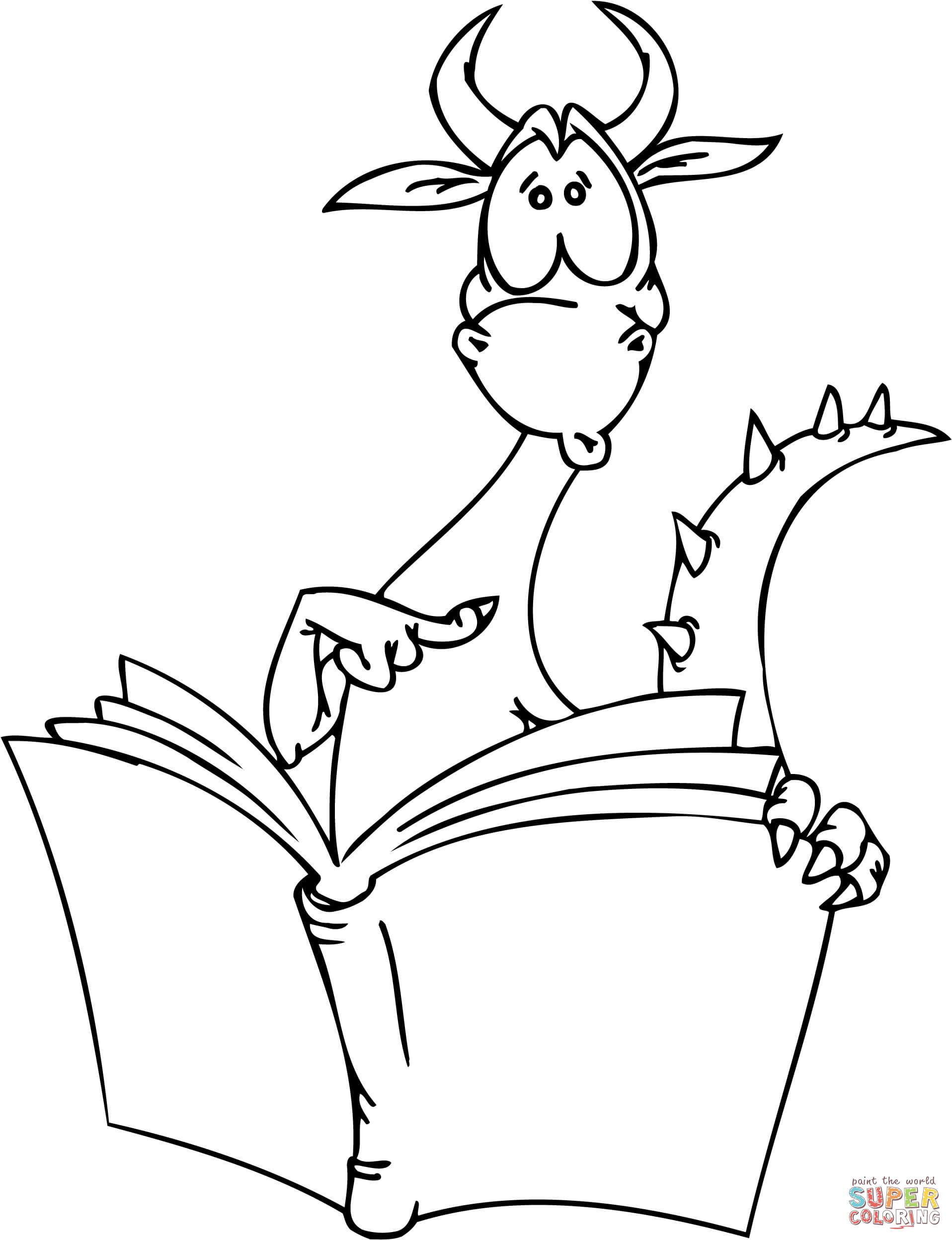 Modest dragon with a book coloring page free printable coloring pages