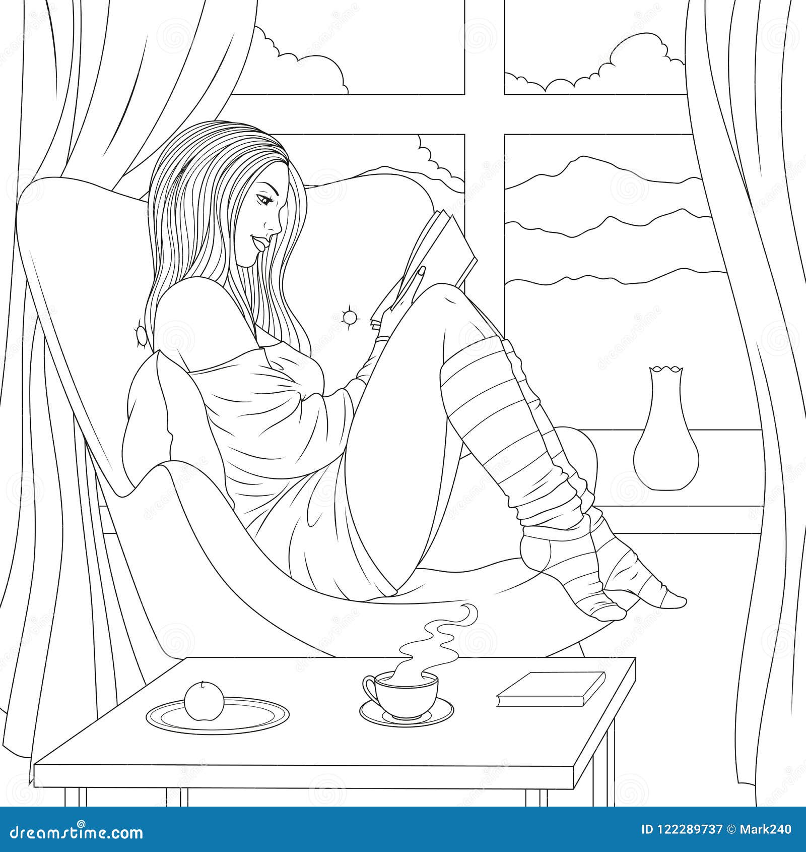 Nbeautiful girl reading a book stock vector