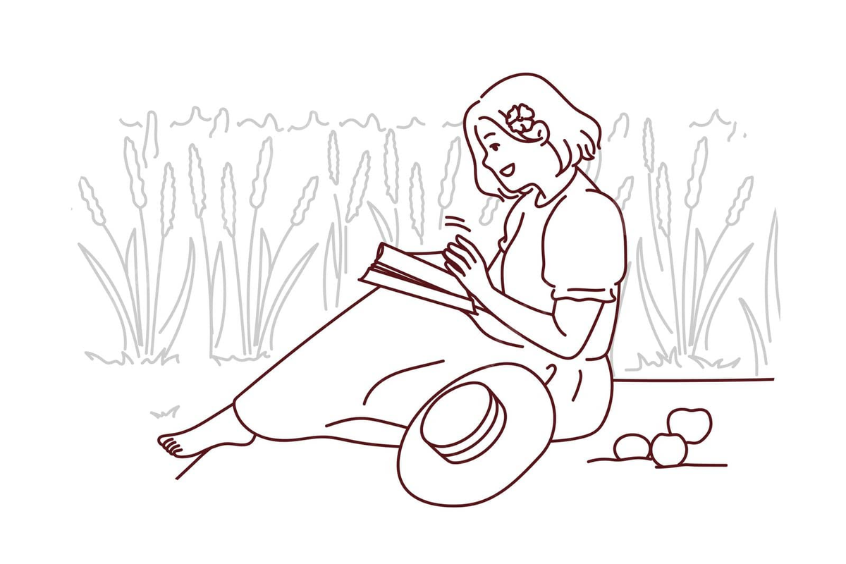Woman sitting in field reading book nature outdoors vector vector nature outdoors vector png and vector with transparent background for free download