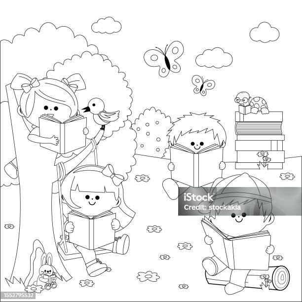 Coloring book for kids christmas theme cheerful characters vector illustration cute cartoon style black contour silhouette isolated on white background stock illustration