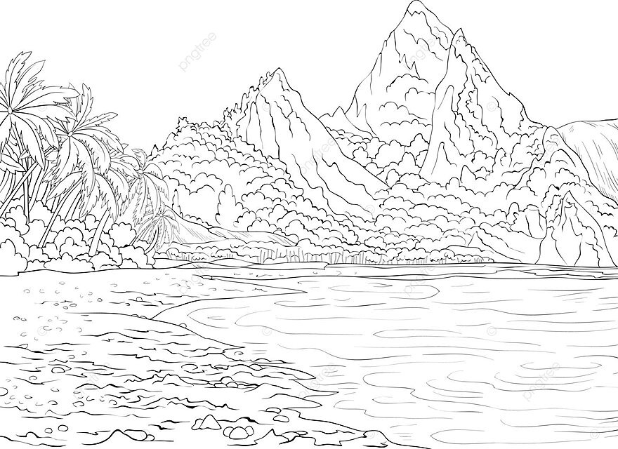 Relax with a cute summer landscape image on a page from an adult coloring book vector nature meditation leaves png and vector with transparent background for free download
