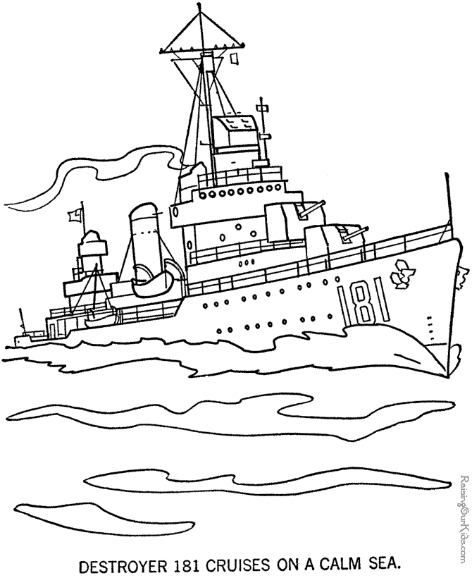 Navy destroyer military coloring page