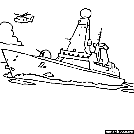 Type british navy destroyer ship coloring page