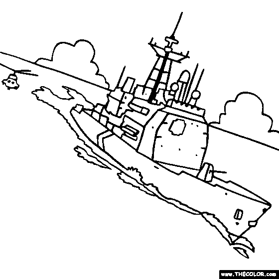 Boat ship speedboat sailboat battleship subarine online coloring pages