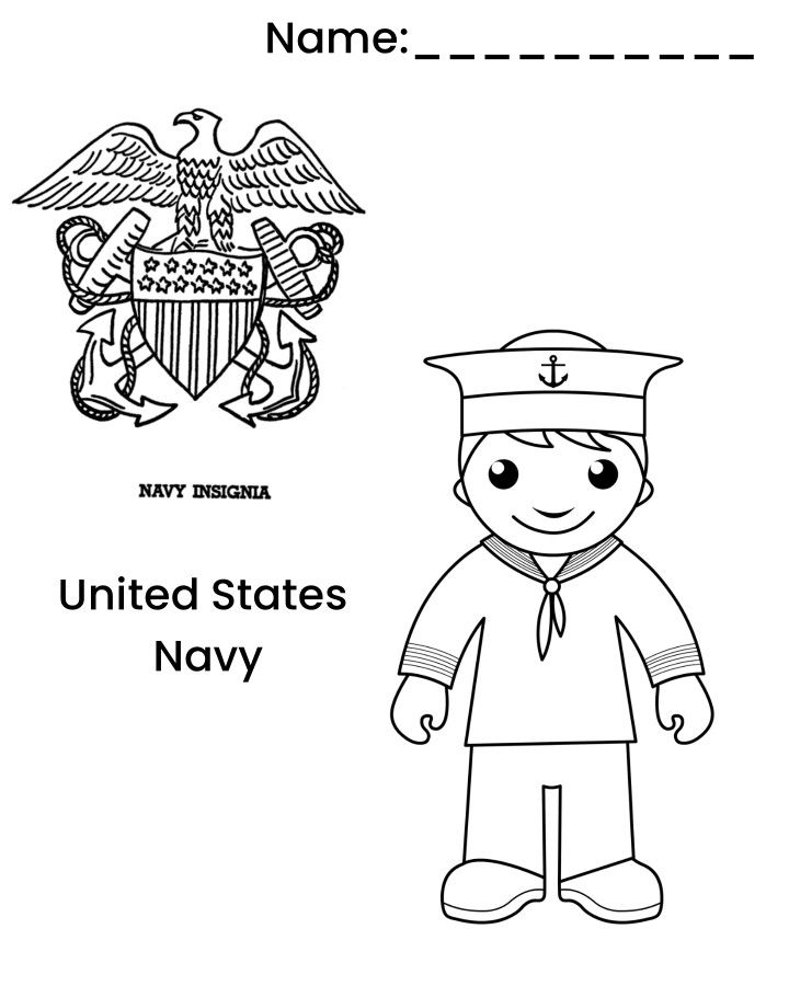 Colorful military navy preschool coloring sheet