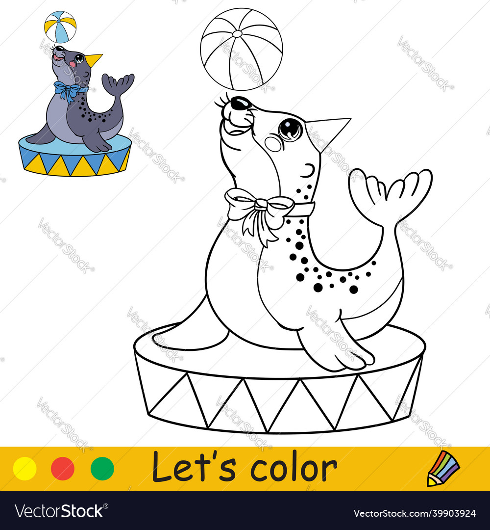 Cartoon cute circus navy seal with ball coloring vector image
