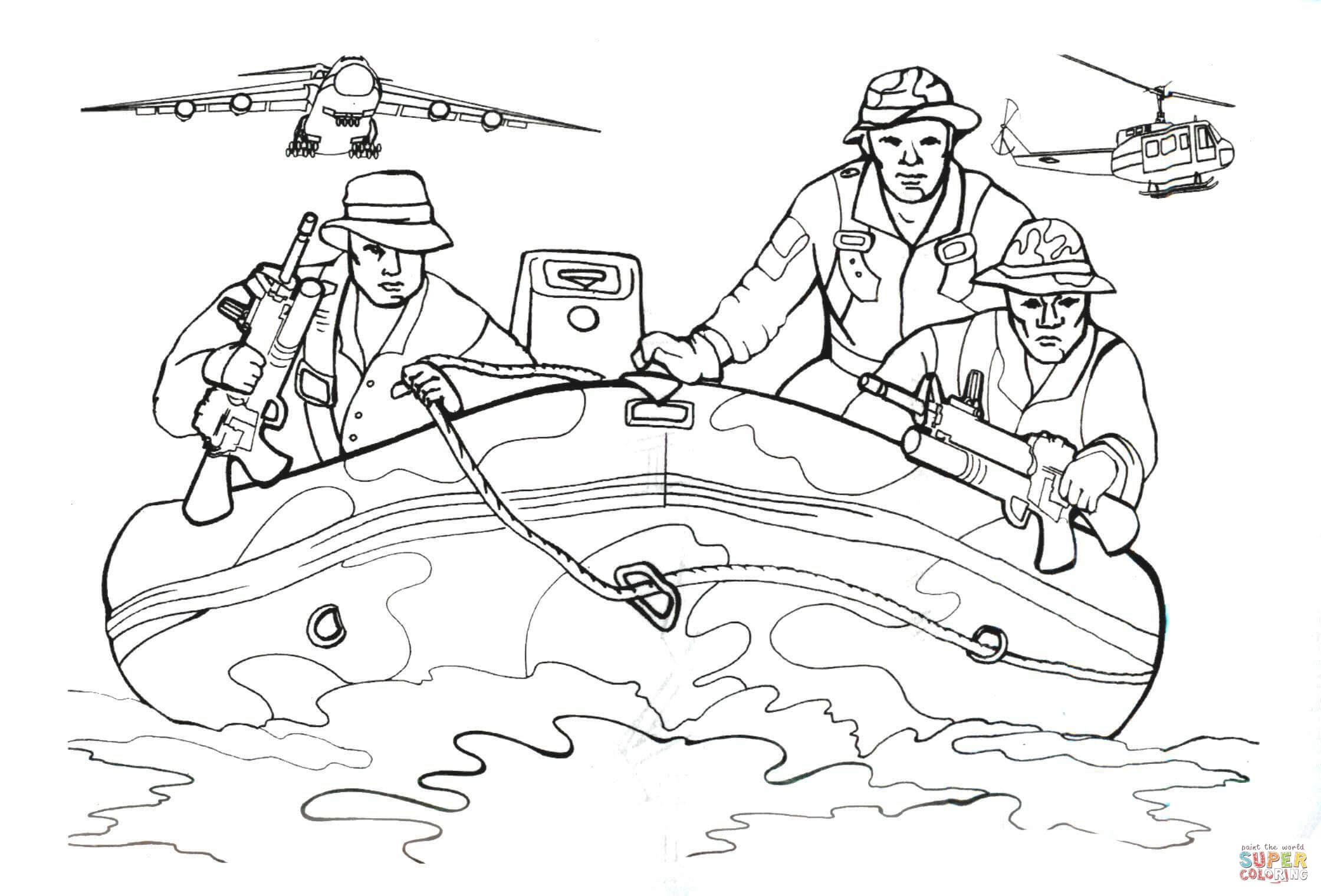 Navy seals in inflatable boat coloring page free printable coloring pages