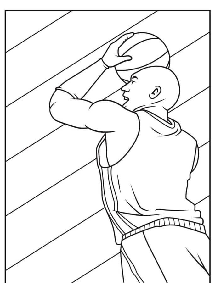 An nba player takes a shot coloring page