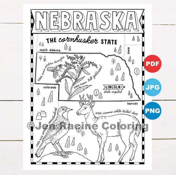 Nebraska coloring page united states state map wildlife state symbols flowers coloring pages download now