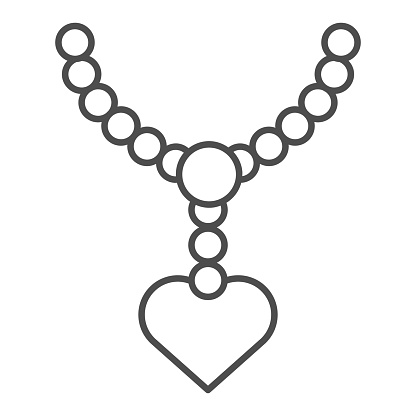 Pearls pendant with heart thin line icon necklace with pearl vector illustration isolated on white jewel outline style design designed for web and app eps stock illustration