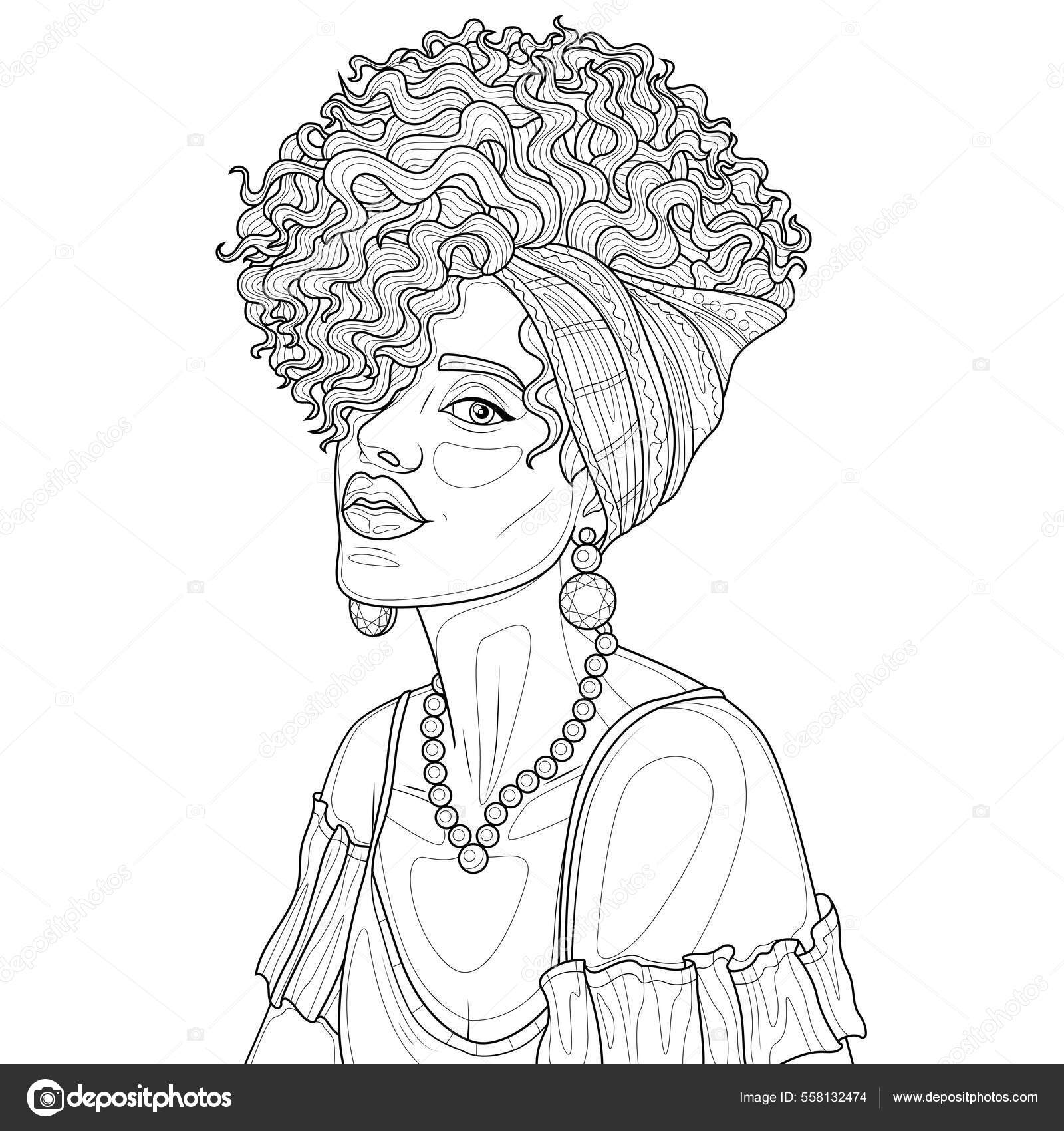 Chica rizada negra libro para colorear antiestrãs para niãos adultos vector de stock por vlasenkoekaterinkagmail