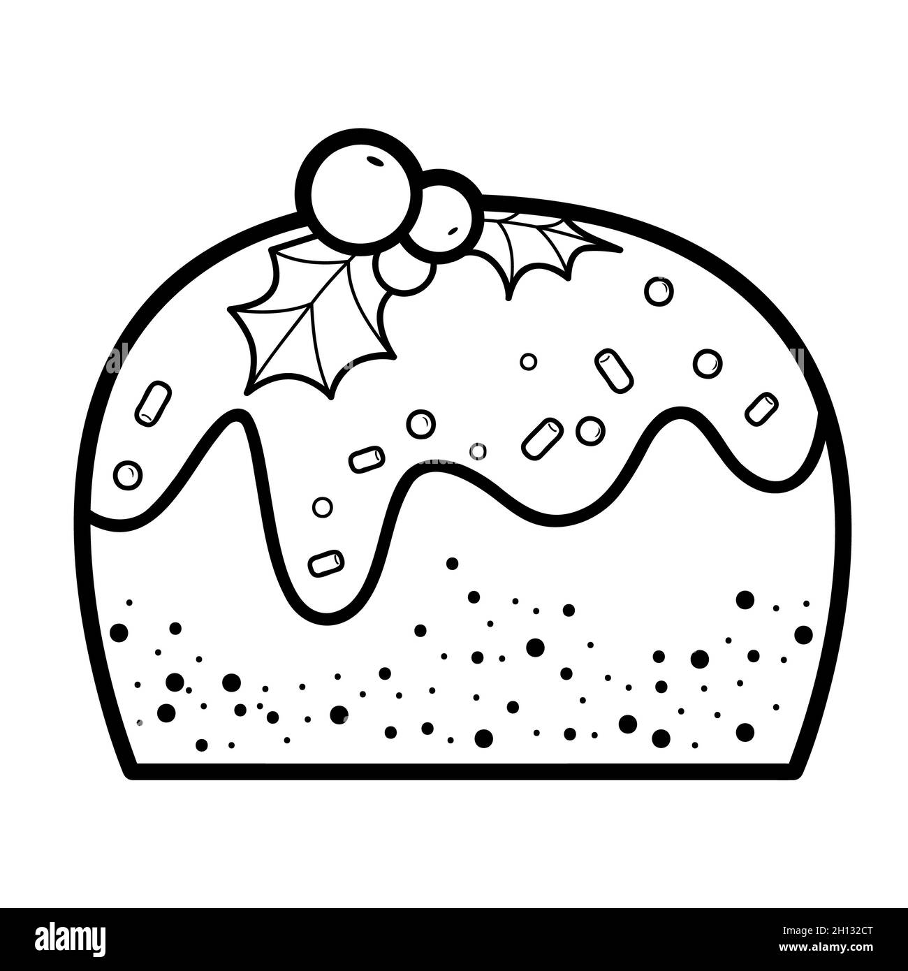 Christmas coloring book or page for kids cake black and white illustration stock photo