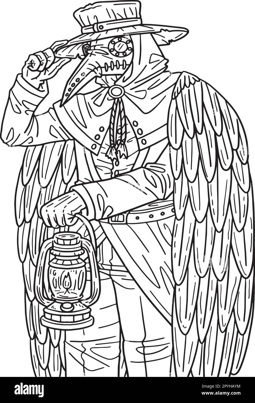 Halloween plague doctor isolated coloring page stock vector image art