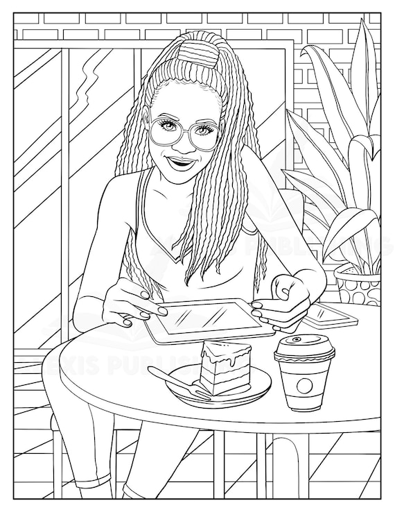 Dibujo para colorear para adultos descarga instantãnea hermosas mujeres negras imprimible