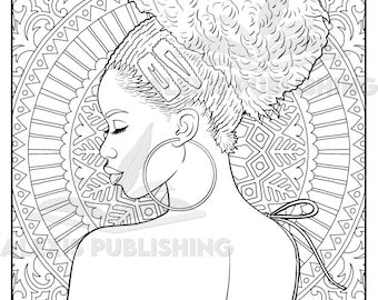 Dibujo para colorear para adultos descarga instantãnea hermosa mujer negra imprimible