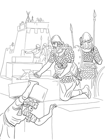 Nehemiah builds the walls and tower of jerusalem coloring page free printable coloring pages