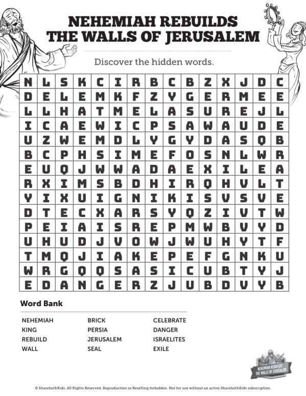 Book of nehemiah sunday school coloring pages â