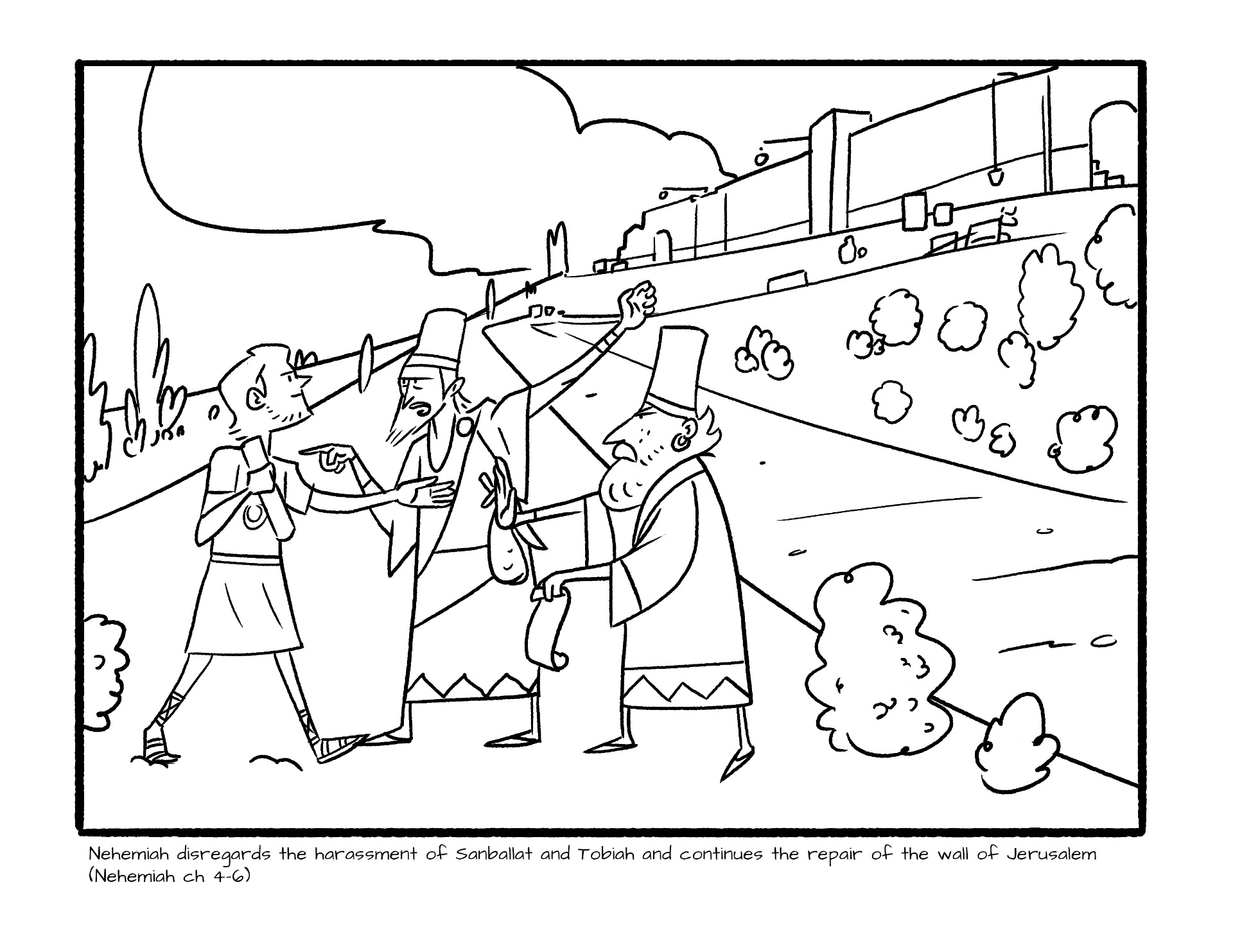 Coloring book nehemiah builds the wall