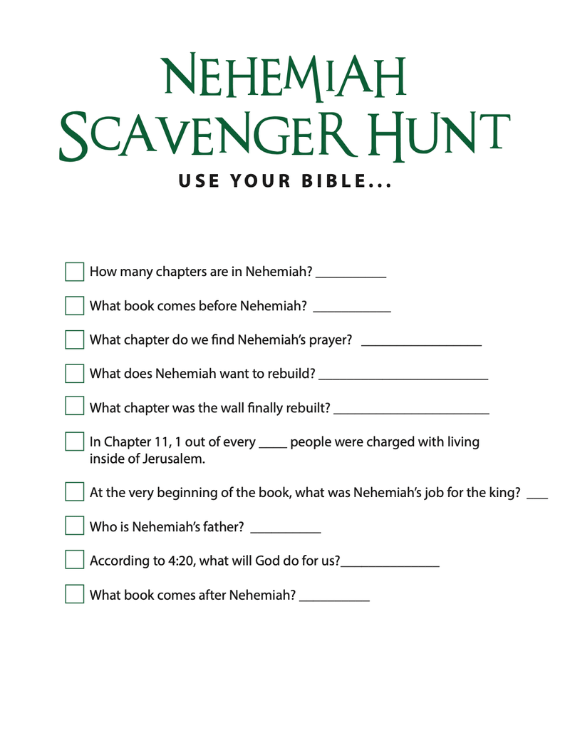 Free nehemiah bible scavenger hunt