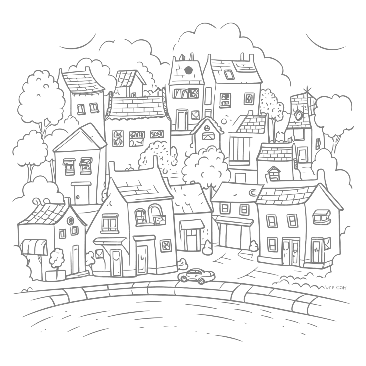 Houses coloring pages and city coloring sheet for kids outline sketch drawing vector city drawing house drawing wing drawing png and vector with transparent background for free download