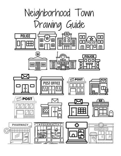 Neighborhood buildings munity clip art drawing guide sub plans coloring pages