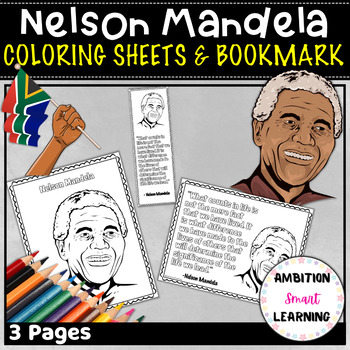 Nelson mandela black history month coloring sheets and bookmarks