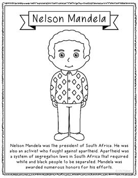 Nelson mandela inspiring biography coloring page