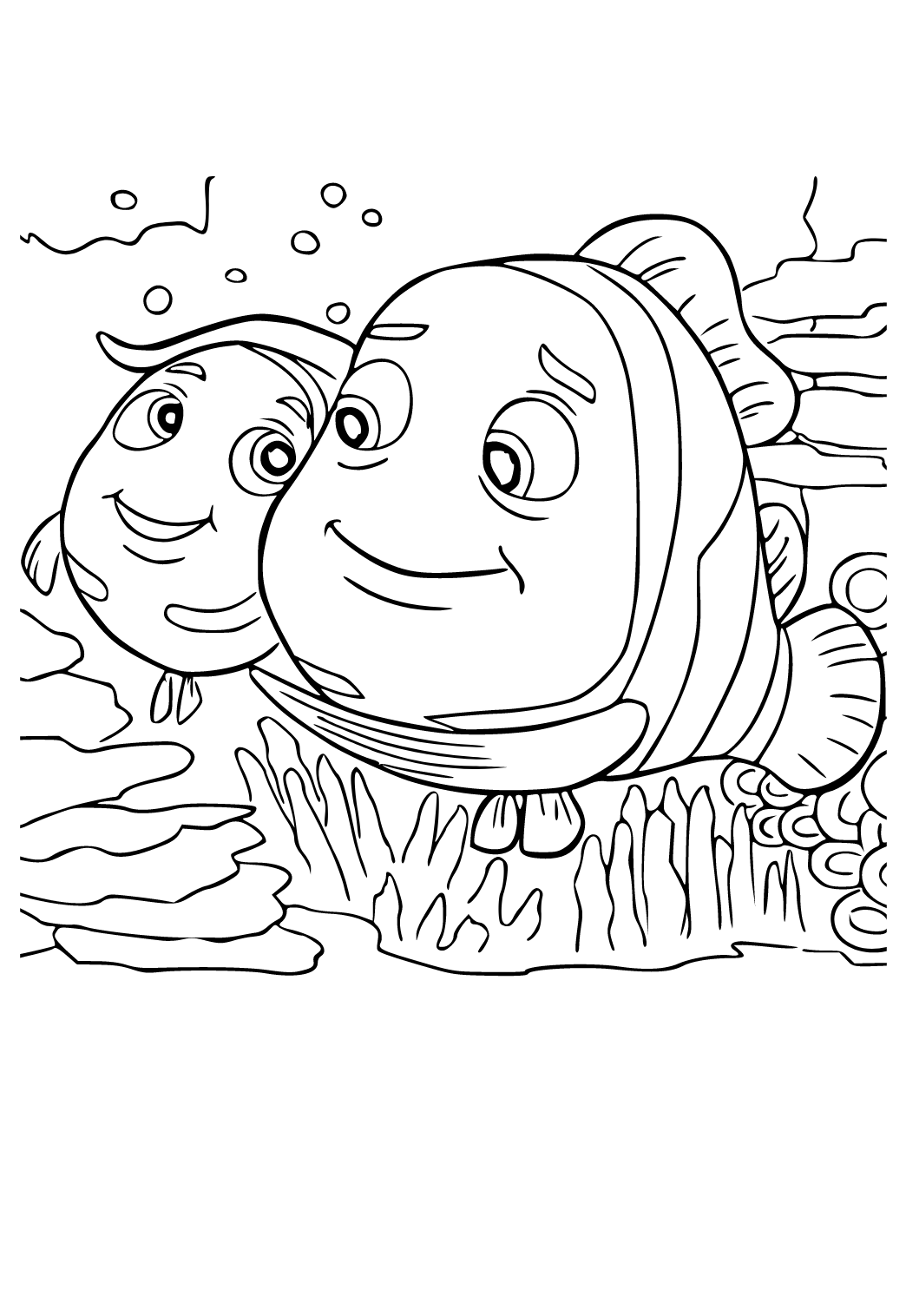 Free printable nemo family coloring page for adults and kids