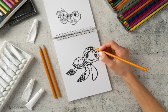 Nemo dory cartoon characters coloring pages for children printable coloring book for children instant download nemo coloring sheets download now
