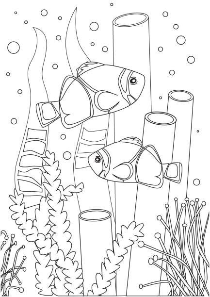 Background of fish coloring pages stock illustrations royalty