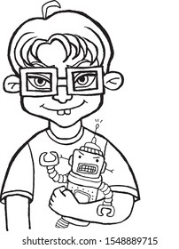 Line cartoon funny nerd boy glasses stock vector royalty free