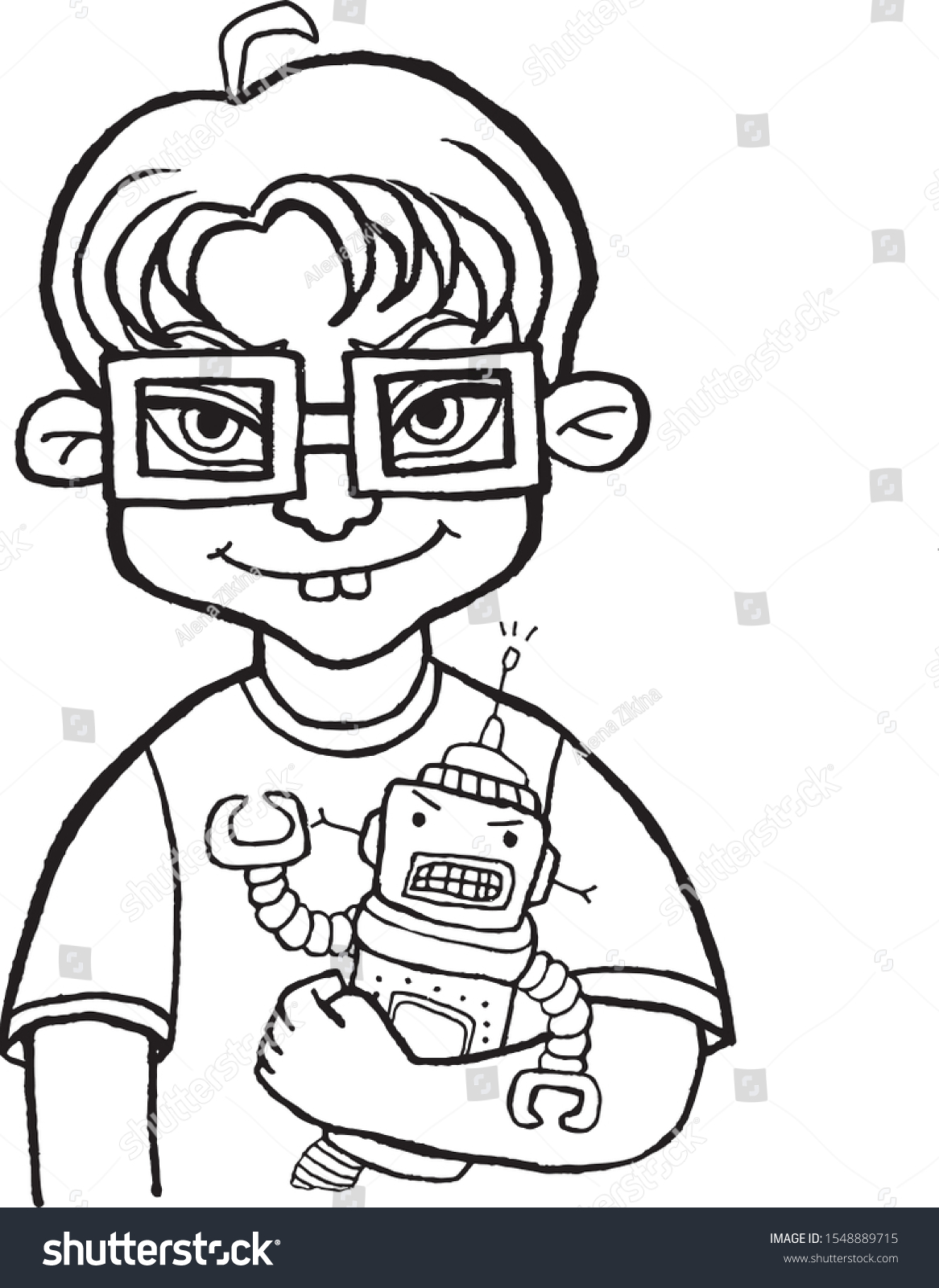 Line cartoon funny nerd boy glasses stock vector royalty free